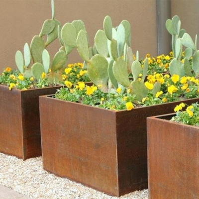 گلدان های مستطیلی استیل کورتن باکس کاشت بزرگ در فضای باز سفارشی