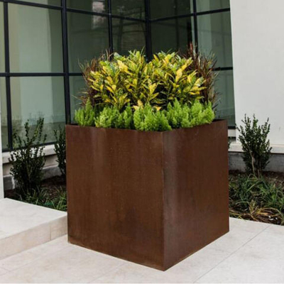 SGS TUV Corten Steel Cube Planter Cut Laser Cut Rusty Steel Planters ضد سایش