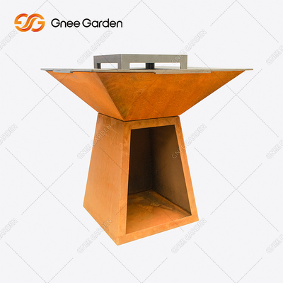 کورتن استیل کورتن کباب پز آتش گودال ذوزنقه ای شکل کوره های آشپزی در فضای باز برای باغ