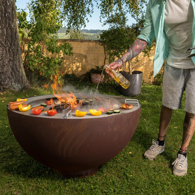 BBQ گودال آتش نشانی کورتن فولادی 1000 میلی متری در فضای باز با حلقه گریل سفارشی