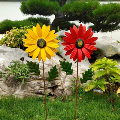 مجسمه‌های بادگیر باغچه‌ای فلزی آسیاب بادی آفتابگردان برای چمن‌زار پاسیو بالکن