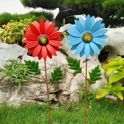 مجسمه‌های بادگیر باغچه‌ای فلزی آسیاب بادی آفتابگردان برای چمن‌زار پاسیو بالکن